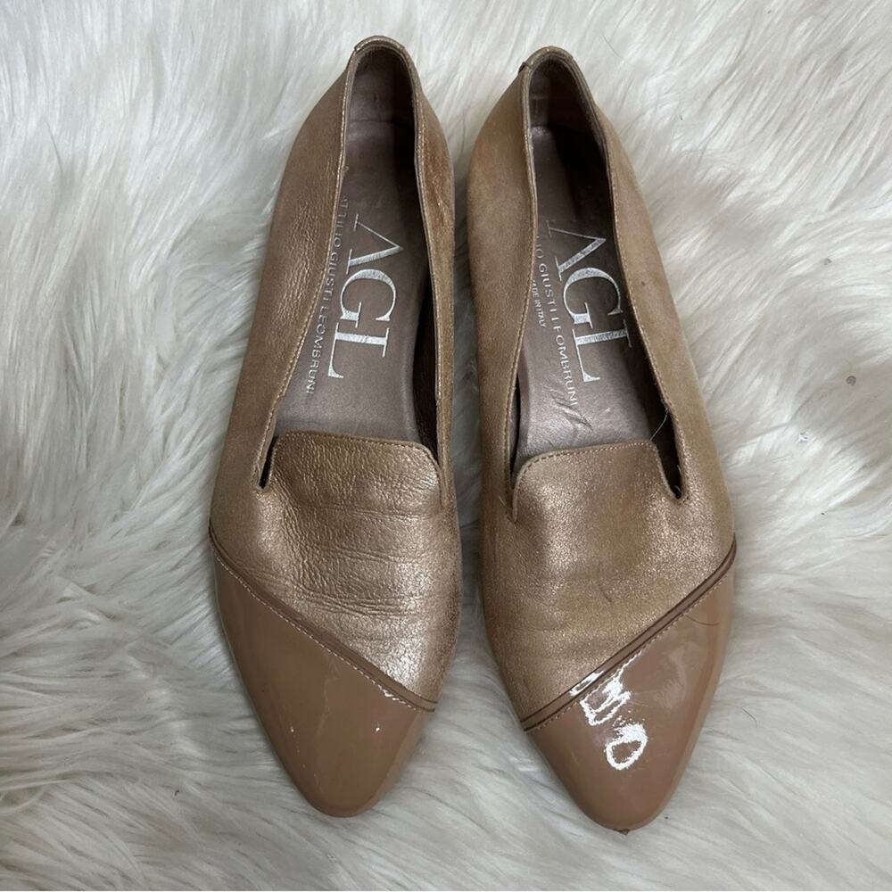 AGL Blush Pink Metallic Patent Leather Cap Toe Loafers Size 37.5